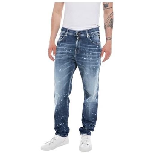 REPLAY jeans uomo sandot tapered fit elasticizzati, blu (medium blue 009), w32 x l32