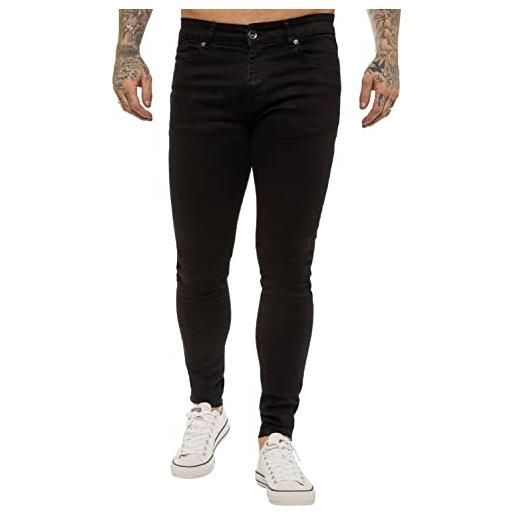 989Zé ENZO pantaloni da uomo super skinny sim fit stretch jeans denim ez326, nero , w42 / l30