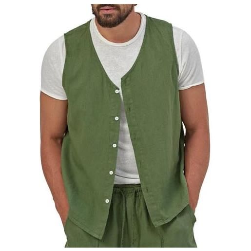 GOOSMI casual gilet uomo estate taglio sottile tradizionale gilet per uomo scollo v abbottonatura lino gilet uomo senza maniche tinta unita gilet casual all-match basic gilet uomo g-yellow xl