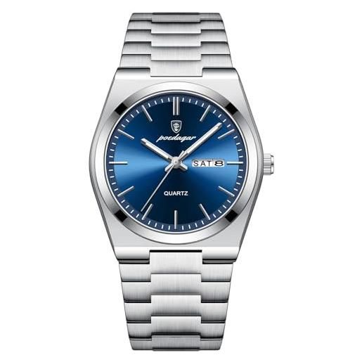 FORSINING orologio da polso da uomo, alla moda, da lavoro, 18 mm, cinturino in acciaio inox, con calendario e data, impermeabile, analogico al quarzo, blu