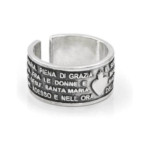 Argenteria MB anello ave maria fascia 10 mm in argento sterling 925 finitura lucida e brunita con preghiera per la madonna in rilievo, gioiello religioso argento