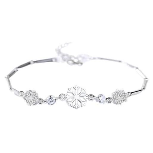 JINJN braccialetto in argento sterling 925 gioielli moda cristallo blu fiocco di neve retrò semplice braccialetto con fibbia a molla in zircone 20,5 cm