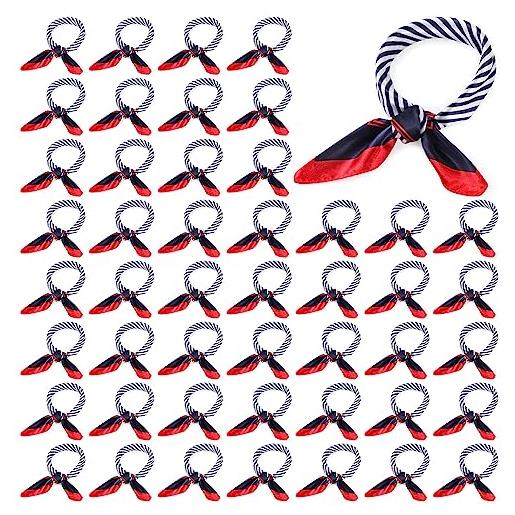 HICARER 48 sciarpe marinaio in seta imitata per donna fazzoletto collo nautica blu bianca rossa foulard quadrata (classico)