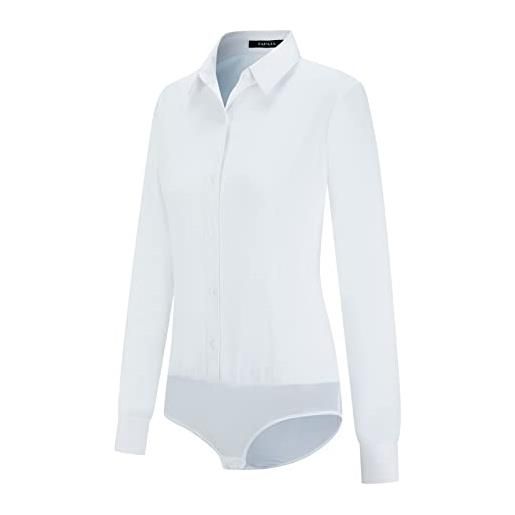 Tapata body da donna camicetta abbottonata monopezzo a maniche lunghe camicia da lavoro da ufficio tinta unita top casual, white, small