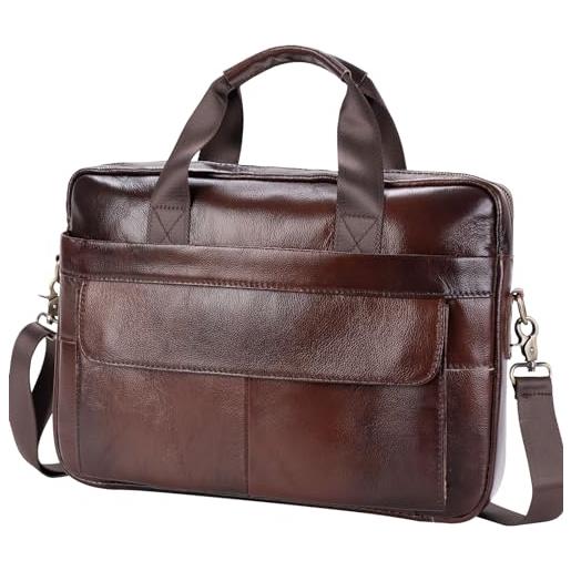 BTDAO valigetta in pelle da 15 pollici, borsa messenger a tracolla, borsa da lavoro per viaggi d'affari, per uomini, padre, marito, rosso, 40cm(w)x 7cm(d)x30cm(h)