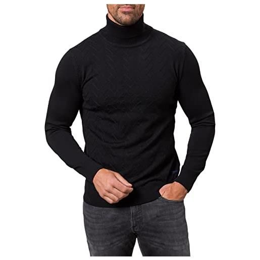 Pierre Cardin knit rollneck zig-zag-structure maglione cardigan, nero, s uomo