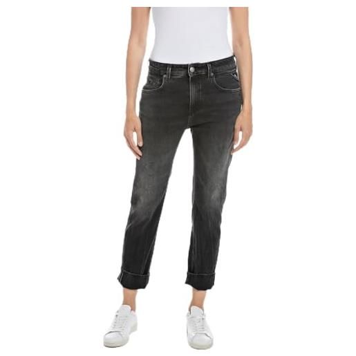 REPLAY jeans donna marty boy. Fit recycled elasticizzati, nero (black delavé 099), w32 x l30