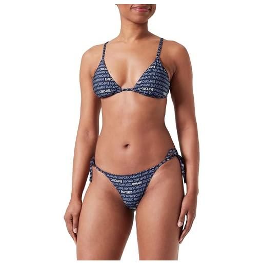 Emporio Armani triangle and string brazilian logomania bikini set, set di bikini donna, multicolore (marine-bianco (bluestone), l
