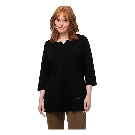 Ulla popken shirt, pima cotton, a-linie, v-ausschnitt, 3/4-arm t, nero, 56-58 donna