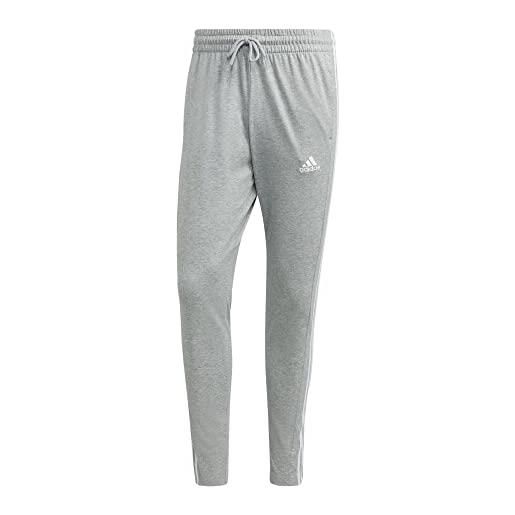 adidas essentials single jersey tapered open hem 3-stripes joggers pantaloni sportivi, medium grey heather/white, 4xl uomo