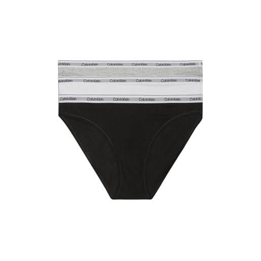 Calvin Klein 3 pack bikini (low-rise) 000qd5207e mutandine, multicolore (black/white/grey heather), m donna