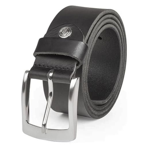 Lindenmann mens leather belt/mens belt, full grain leather belt, buffalo leather 4 mm, black, größe/size: 170, farbe/color: nero