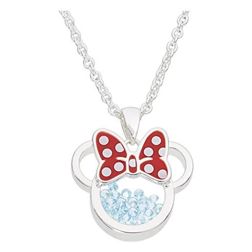 Disney minnie silver plated brass with red enamel bow march birthstone floating stone necklace cf00308smarl-q. P