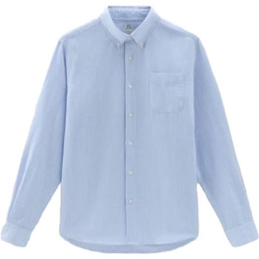 WOOLRICH camicia botton down linen uomo alaskan blue stripe