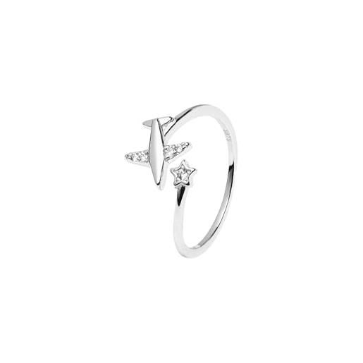 WearTravelers anello con aereo in argento 925 con zirconi e stellina luminosa - anello regolabile - idea regalo per donne che viaggiano e per tutti coloro che amano viaggiare - modello siviglia (argento)