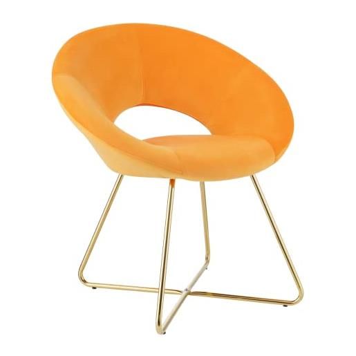 Baroni Home poltrona imbottita circolare con gambe in ferro dorato, poltroncina da ufficio o sedia da pranzo confortevole con seduta ergonomica 71x59x84 cm, arancione