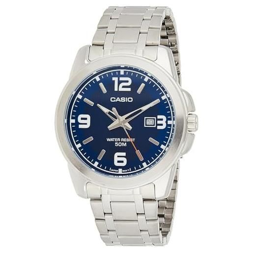 Casio men's mtp1314d-2av silver stainless-steel quartz watch with blue dial
