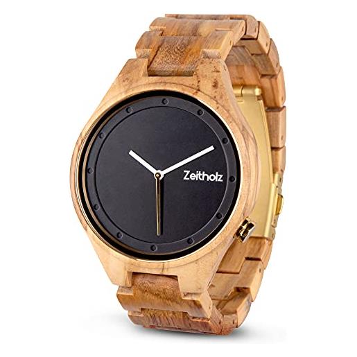 Zeitholz orologio in legno da uomo - modello stolpen, fatto a mano d'ulivo naturale 100% con movimento al quarzo - orologio con venature lignee analogico digitale per lui - cinturino regolabile