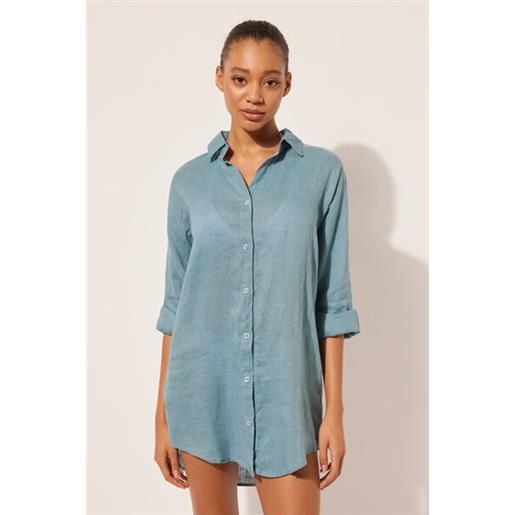 Calzedonia abito camicia in lino azzurro