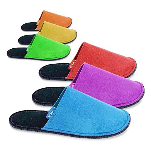 diMio set di pantofole deluxe per ospiti - 6 paia colorate e confortevoli in feltro, varie taglie, antiscivolo, ideale per casa e bnb