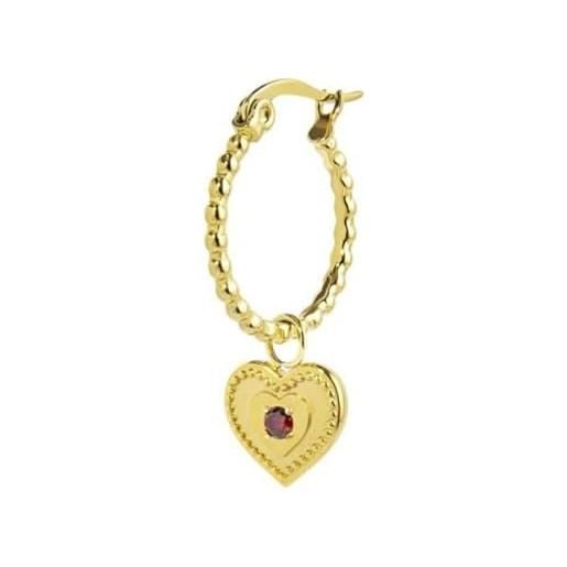 MARLU' coppia di orecchini a cerchio con pendente cuore cristallo rosso pvd oro