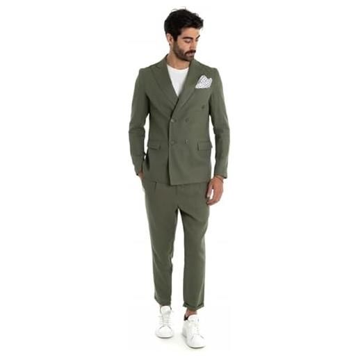 Giosal abito uomo in lino vestito doppiopetto completo giacca pantalone tinta unita elegante (blu-50)