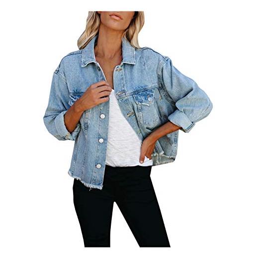 TRIGLICOLEUM giacca di jeans da donna elasticizzata, classica, in denim, per le mezze stagioni, leggera, con bottoni, a maniche lunghe, in jeans, a fila, slim fit, per l'autunno, l'inverno, blu, s