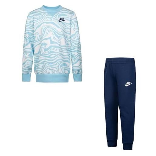 Nike -tuta completa -felpa girocollo -pantalone con girovita elasticizzato -logo turchese celeste/blu u90 4-5 anni