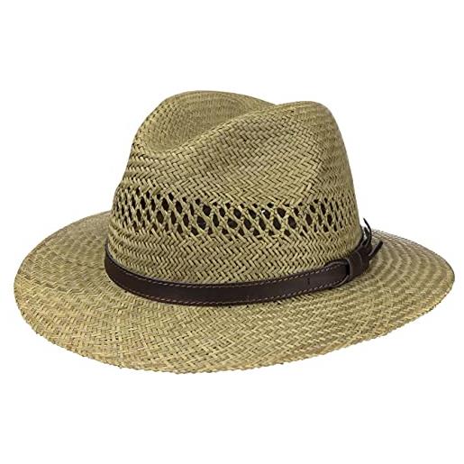 LIPODO cappello di paglia con nastro in pelle donna/uomo - made italy traveller estivo primavera/estate - xl (60-61 cm) natura