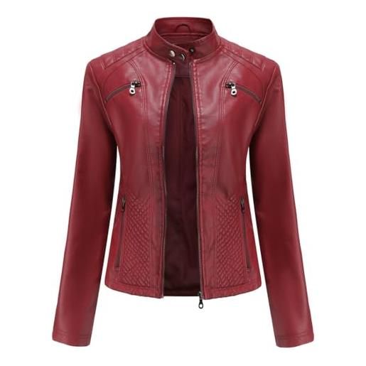 HZQIFEI giacca in pelle pu da donna, giacca motociclista da donna corta casual per primavera e autunno pjk07 (nero, m)