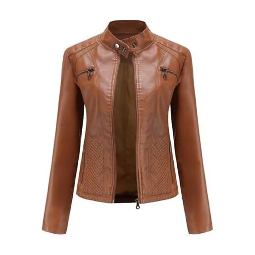 HZQIFEI giacca in pelle pu da donna, giacca motociclista da donna corta casual per primavera e autunno pjk07 (vino rosso, s)