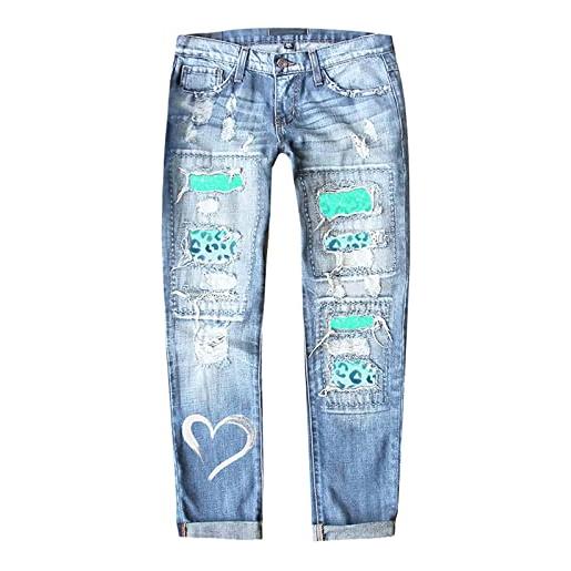 Generisch bonprix - jeans da donna per autunno e inverno, per san valentino, stampati, spessi forati, elasticizzati, con applicazioni, blu, l