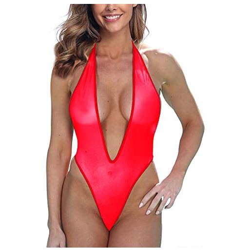 SHERRYLO costume da bagno intero trasparente con perizoma da donna sexy tuffo da vedere attraverso monokini body a taglio alto lingerie a rete , chartreuse rosa, large-x-large