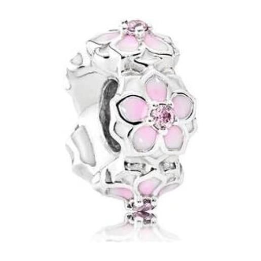 ZHANGCHEN collana in argento sterling 925 con fiore di magnolia smalto ciliegio pallido e collana di ciondoli con bracciale donna rosa perla