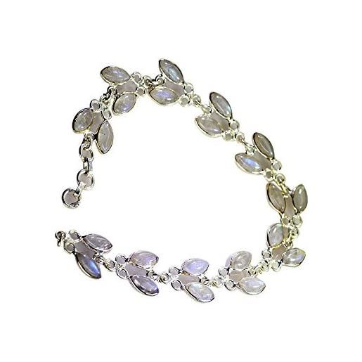 JewelryOnClick naturale arcobaleno pietra di luna in argento sterling collegamento bracciali gioielli di nozze annivesery gift, colore: multi, cod. Jocrmsbt05-6.5