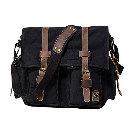 Jonon borsa messenger vintage da uomo militare in tela per laptop da 13,3-17, nero 1, size 17.3