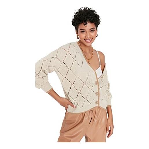 Trendyol cardigan donna regolare standard scollo a v maglieria maglione, pietra