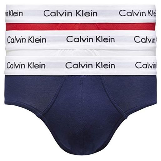 Calvin Klein slip hipster uomo confezione da 3 cotone elasticizzato, multicolore (white/red ginger/pyro blue), xs