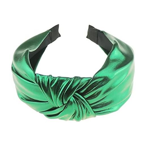 Glamour Girlz cerchietto da sera con nodo drappeggiato alice band metallizzato (verde)