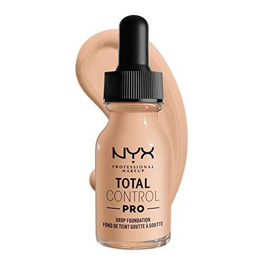 Nyx professional makeup fondotinta total control pro drop, dosaggio preciso, copertura personalizzabile e modulabile, formula vegana, finish come una seconda pelle, 13 ml, tonalità: vanilla