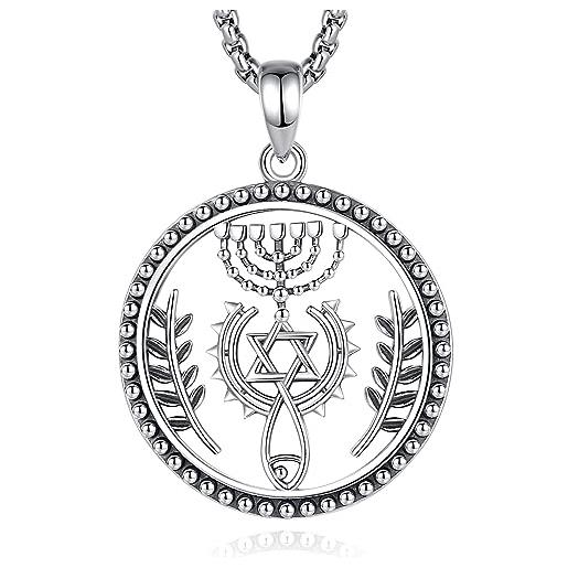 EUDORA Harmony Ball collana con sigillo messianico in argento sterling 925 per uomini e donne, ciondolo amuleto ebraico cristianesimo protezione gioielli regalo religione spirituale, 22