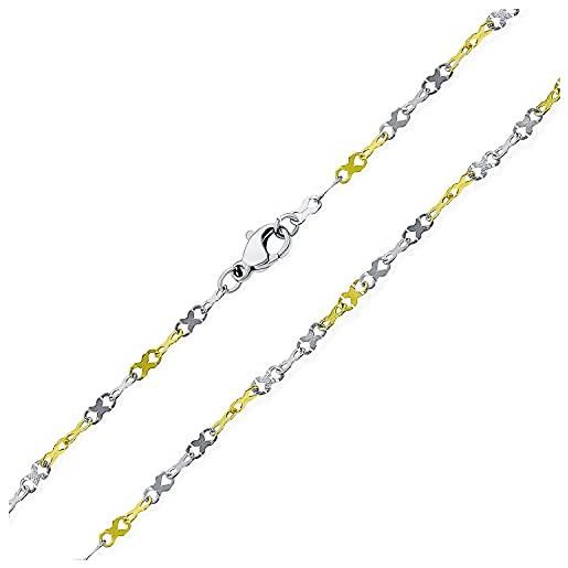 Bling Jewelry elegante collana a catena di collegamento a spirale resistente a strati placcata in tonalità argento e oro giallo in acciaio inossidabile per donne e adolescenti lunga 30 pollici e spessa 2 mm