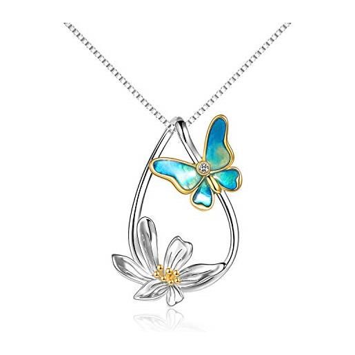 YAFEINI collana a farfalla in argento sterling placcato oro a goccia con ciondolo a forma di margherita e farfalla, idea regalo per le donne, argento sterling