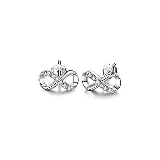 CRYSLOVE orecchini infinito donna argento sterling 925 con cuore zirconia anallergici piccoli simbolo infinity amore con scatola di gioielli regalo