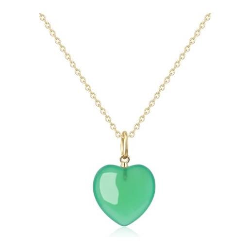 COAI collana dorata da donna agata verde collana in argento sterling 925 con ciondolo cuore di pietre naturali