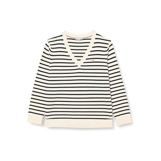 Tommy Hilfiger pullover donna scollo a v, multicolore (ivory petal/deseret sky stp), 52