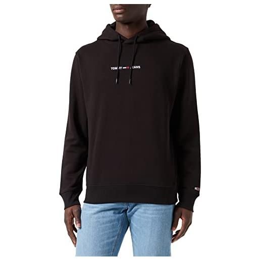 Tommy Hilfiger tommy jeans tjm linear logo hoodie, felpa con cappuccio uomo, nero (black), s
