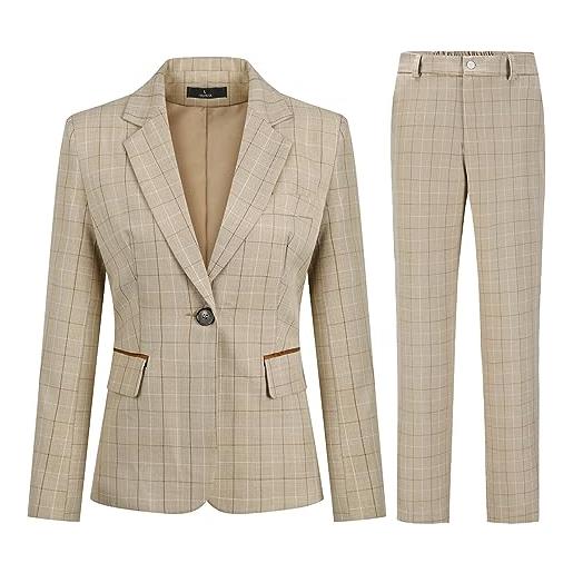 YUNCLOS donne plaid 2 pezzi pantaloni abiti manica lunga intelligente formale ufficio un pulsante blazer e pantaloni, blu, xs