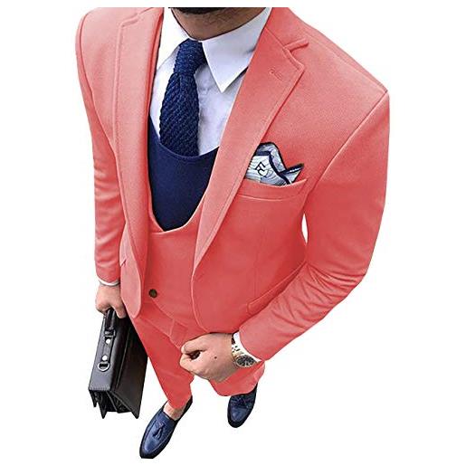 Solove-Suit uomo 3 pezzi formale tweed alta qualità mens suit slim fit smoking per matrimonio groomsmen (blazer+vest+pantaloni), corallo, 48