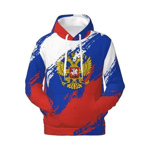 PELNYC felpa con cappuccio in pile con cappuccio da uomo con bandiera della russia, multicolore, xl